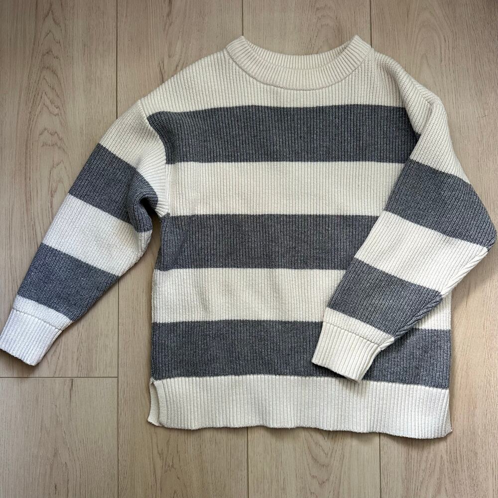 Zara Kids Gray & White Striped Knit Sweater